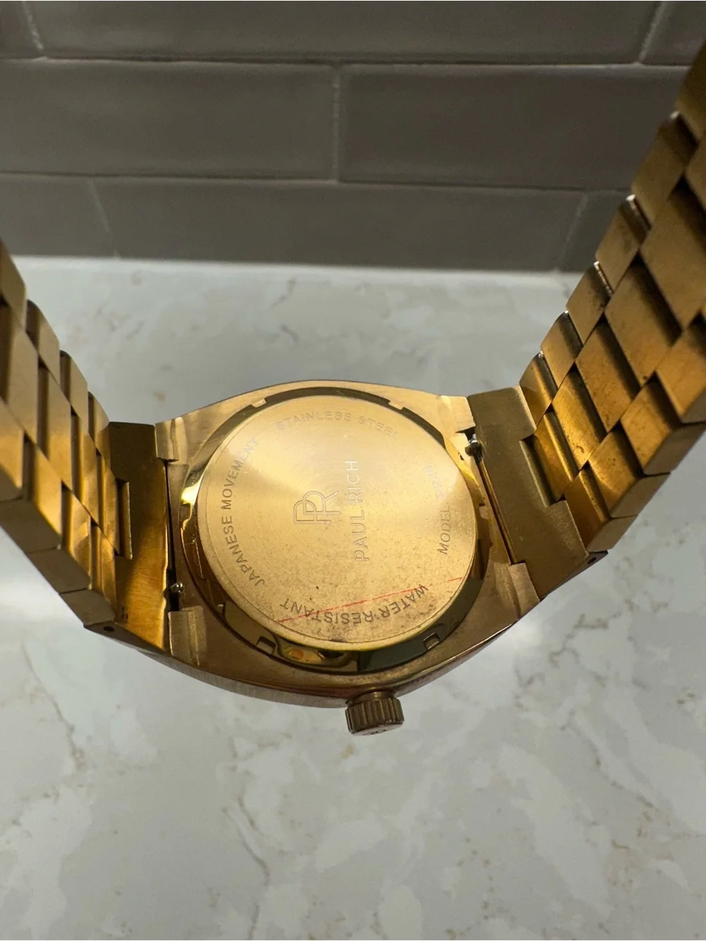 Gold Men's Bracelet Watch with Dark Green Dial
